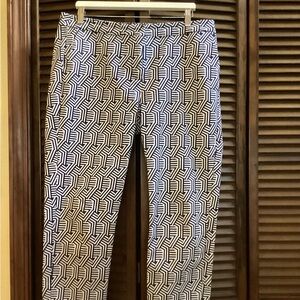 BODEN Richmond 7/8 Trousers US 10L Slim Fit Blue and White Geometric